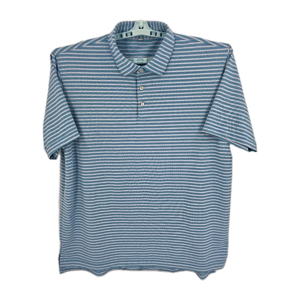 Peter Millar Golf Shirt Men's Blue and White Stripped "Summer Comfort" Polo S XL